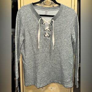Old Navy Gray Lace-Up Long Sleeve Top